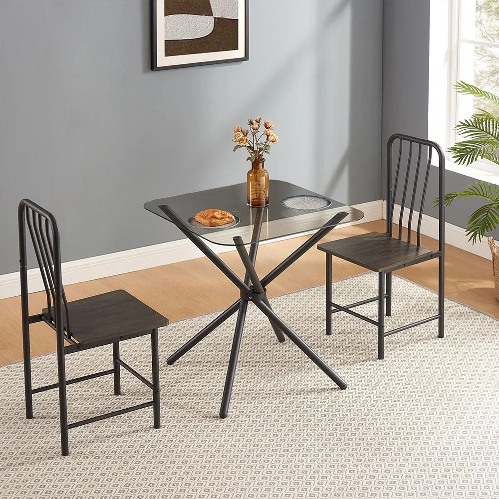 Dining Set For 2, Square Glass Tempered