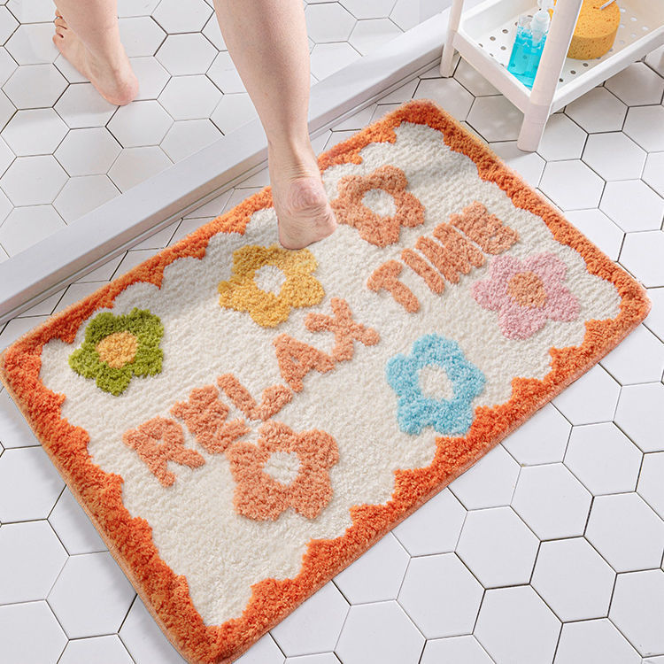 Simple Bathroom Floret Carpet Flower Area Rugs Anti Slip