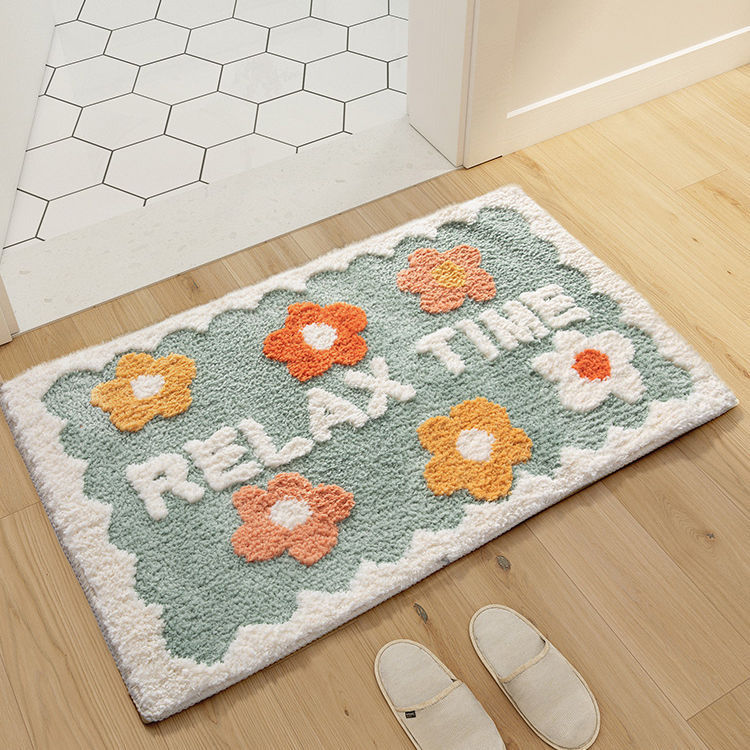 Simple Bathroom Floret Carpet Flower Area Rugs Anti Slip