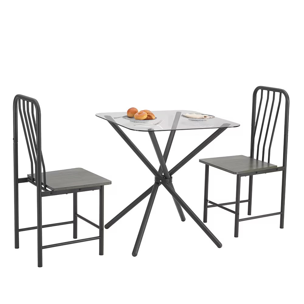 Dining Set For 2, Square Glass Tempered