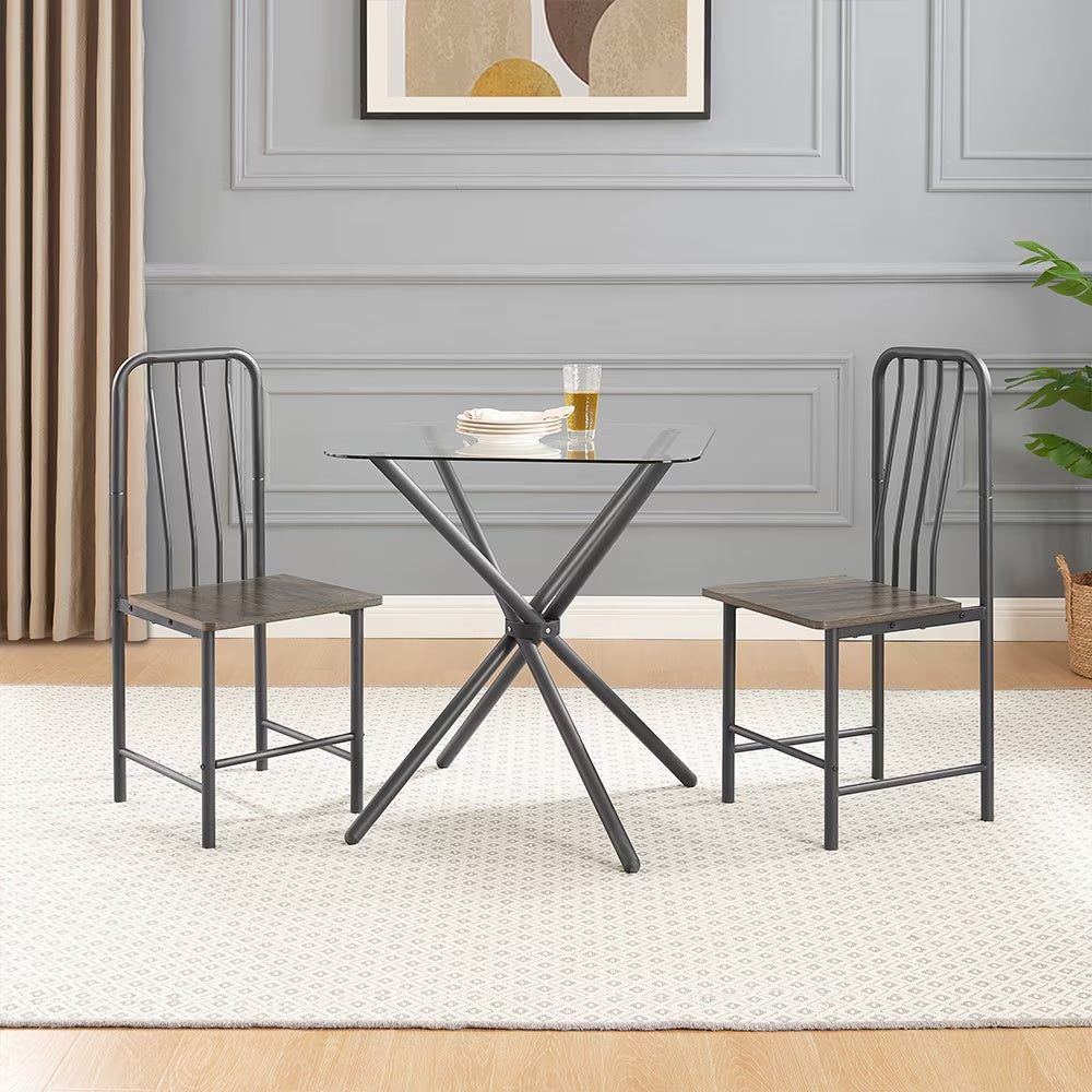 Dining Set For 2, Square Glass Tempered